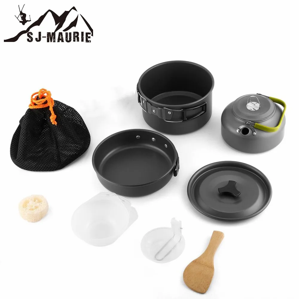 SJ-Maurie 9pcs/Set Outdoor Cookware Portable Camping Cooking Pot Pan Kettle Set Aluminum Alloy Tool for Picnic BBQ | Спорт и