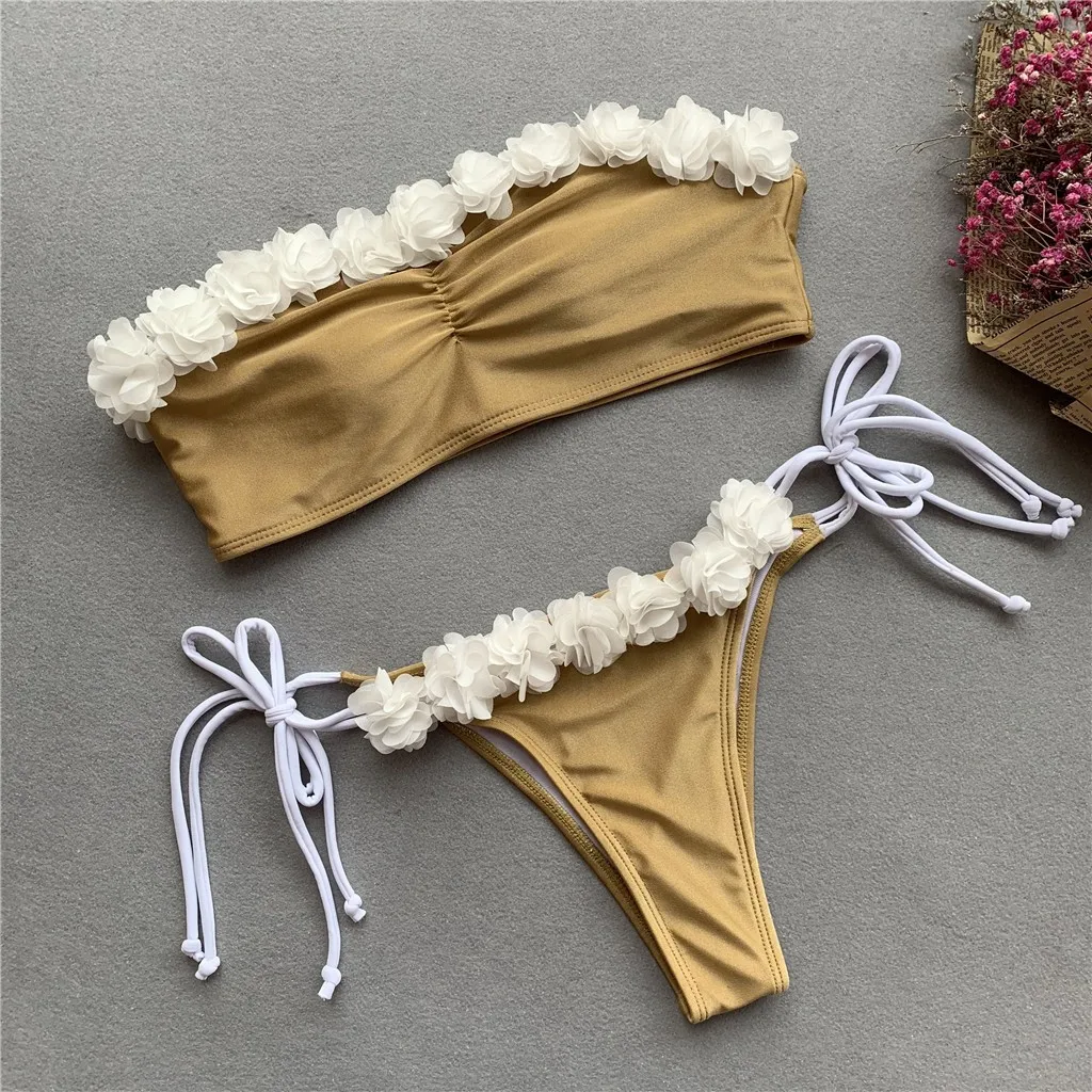 Женский летний Цельный купальник бандо из двух частей бандаж с цветочным принтом