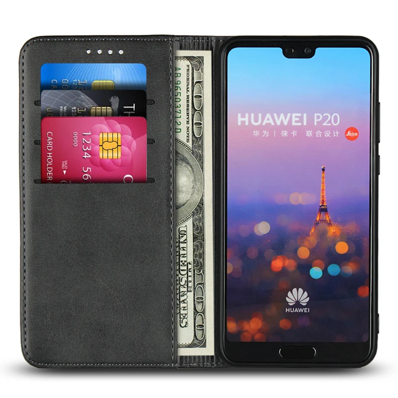 До середины икры текстура кожаный чехол для huawei p20 DNGN Роскошный портмоне в ретро