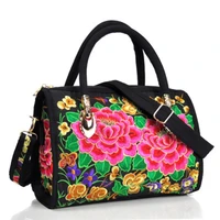 retro ethnic embroidery flower portable slung dual use drum bag canvas embroidery flower cloth bag travel shoulder portable hand