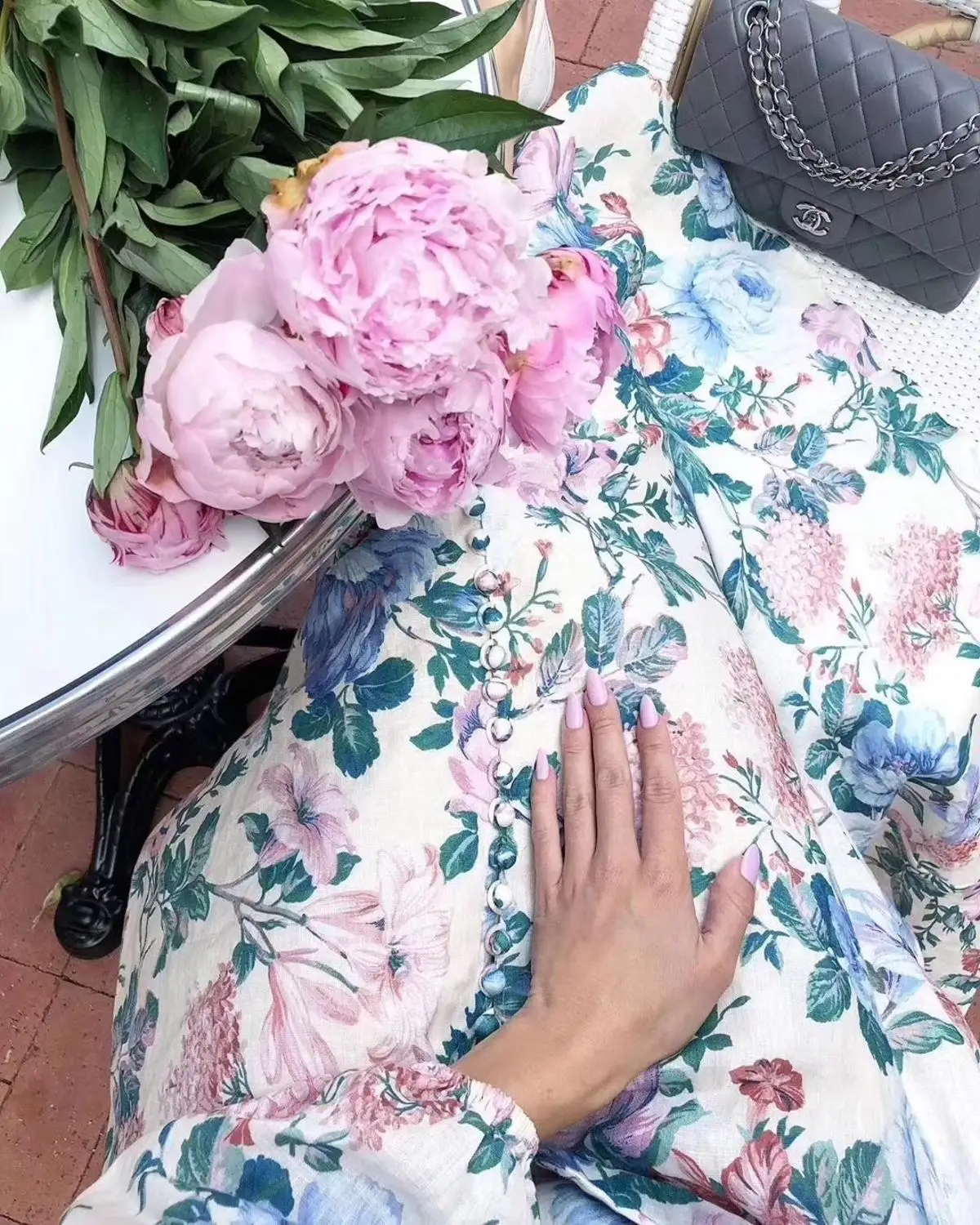 Summer New Fashion Linen Retro Printing V-Neck Single-Breasted Vacation Long Sleeve Dress Women's