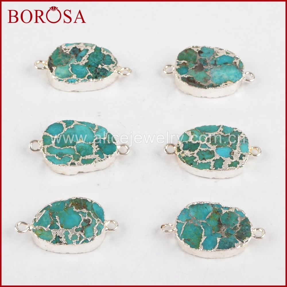 BOROSA 5 шт. Овальный Серебряный Цвет Медь 100% синий камни Друза соединитель двойные