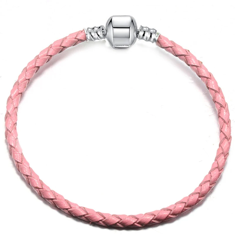 Pink-1 BAOPON, Прямая поставка, высокое качество, 9 цветов, кожаная цепочка, браслеты с подвесками, сделай сам, прекрасный браслет для женщин, девушек, ювелирное изделие, подарок - Окраска металла: Pink-1