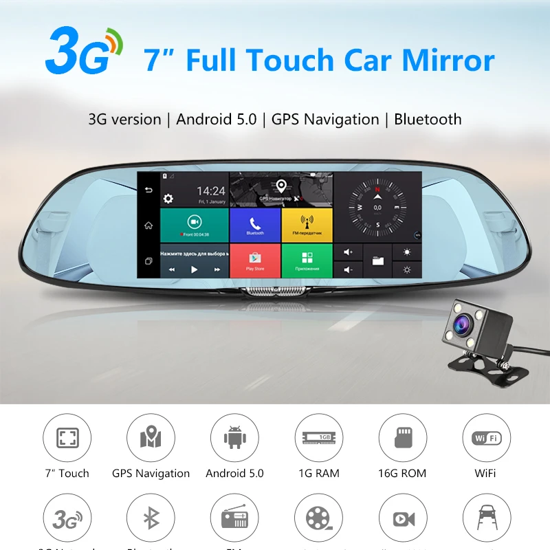 Jansite 3g 7 &quotсенсорный экран Dash Cam Android 5 0 Автомобильный видеорегистратор gps