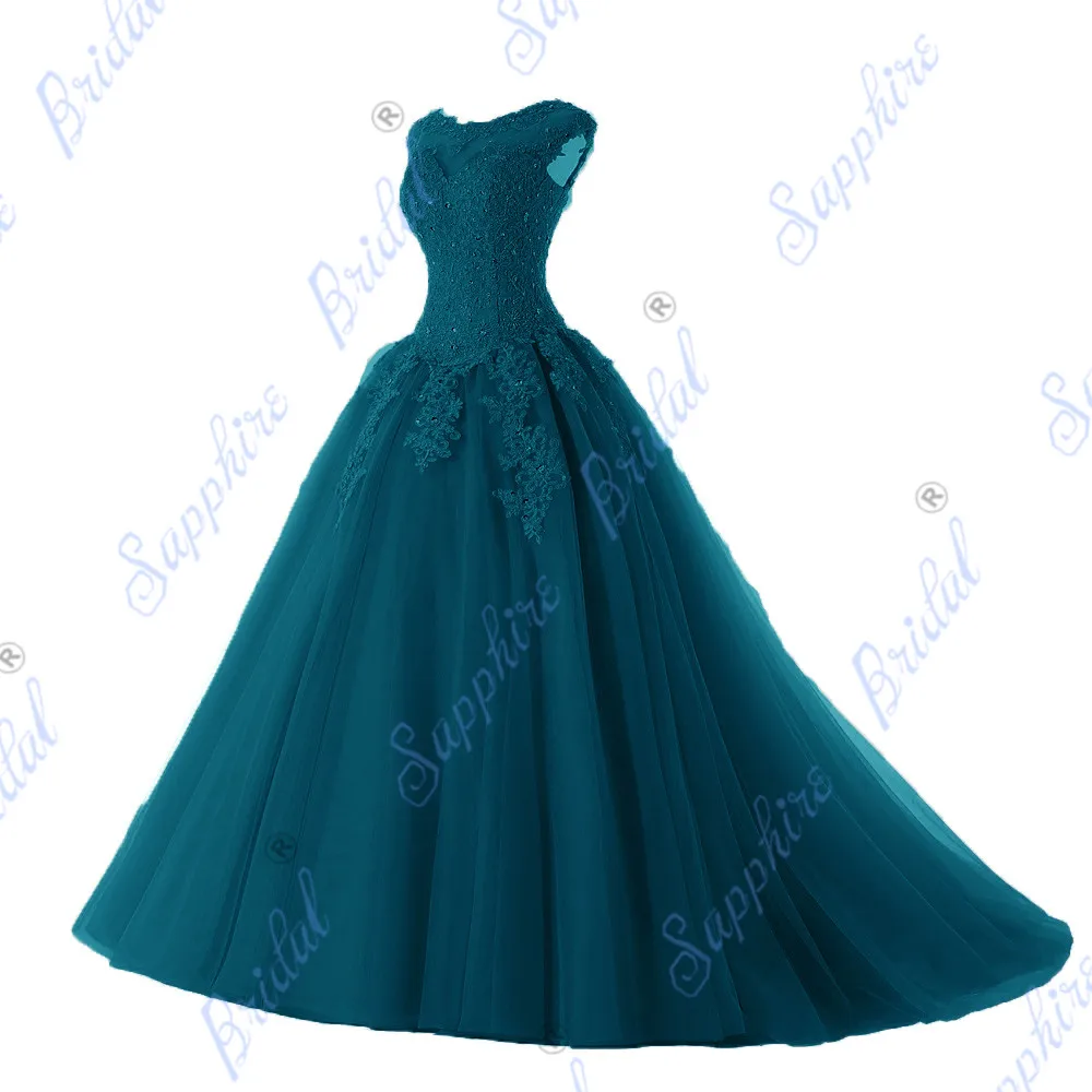 BLF-66 Сапфир Свадебные Длинные вечерние платья Vestido De 15 Anos De Кепки рукава кружевное платье с открытой спиной цвета морской волны Серебряный пурпурный Расшитое бисером в честь пятнадцатилетия платье - Цвет: BLF-66