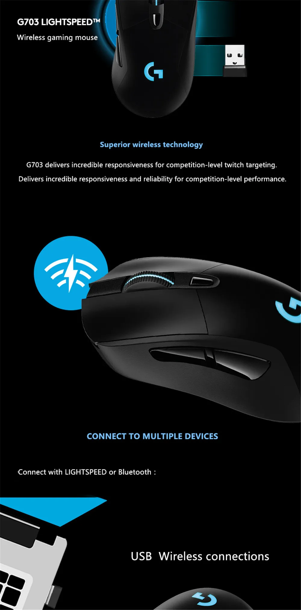 Оригинальная Беспроводная Двухрежимная игровая мышь logitech G703 12000 dpi с RGB подсветкой, компьютерная игровая мышь с механическими клавишами