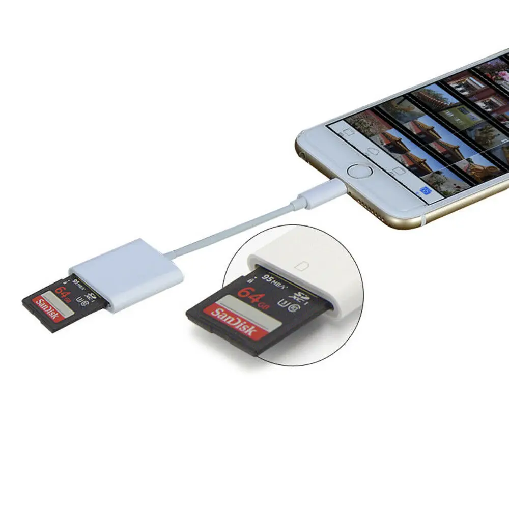 

USB Card Reader Camera SD TF Card Reader Adapter Cable for iPhone 8 Plus 6S Apple iPad Pro Air Mini 3B04