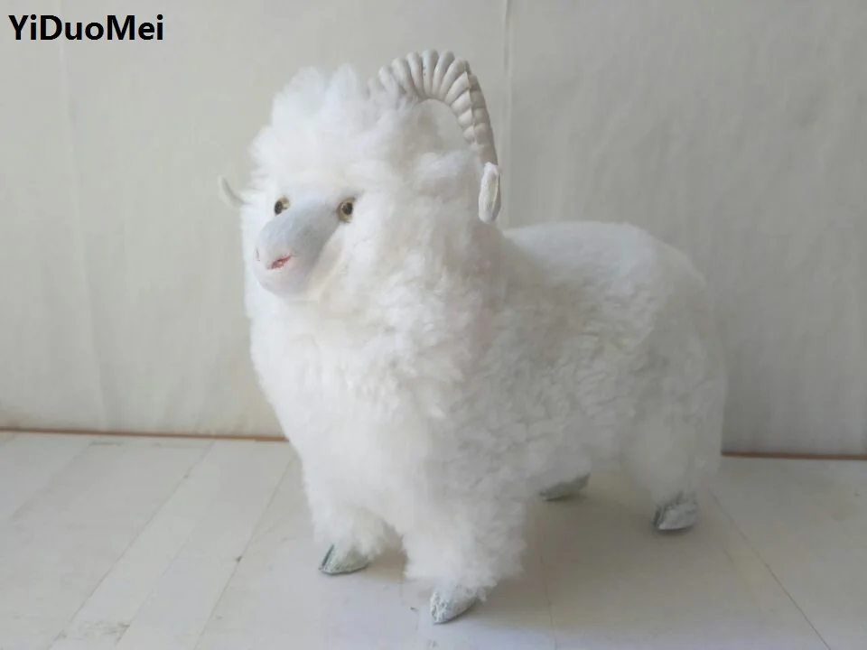 Искусственная овечья модель из пластика и искусственного меха белого козла крупного размера 23х20см, ручной работы, в качестве декора для дома или в подарок, модель d2752.