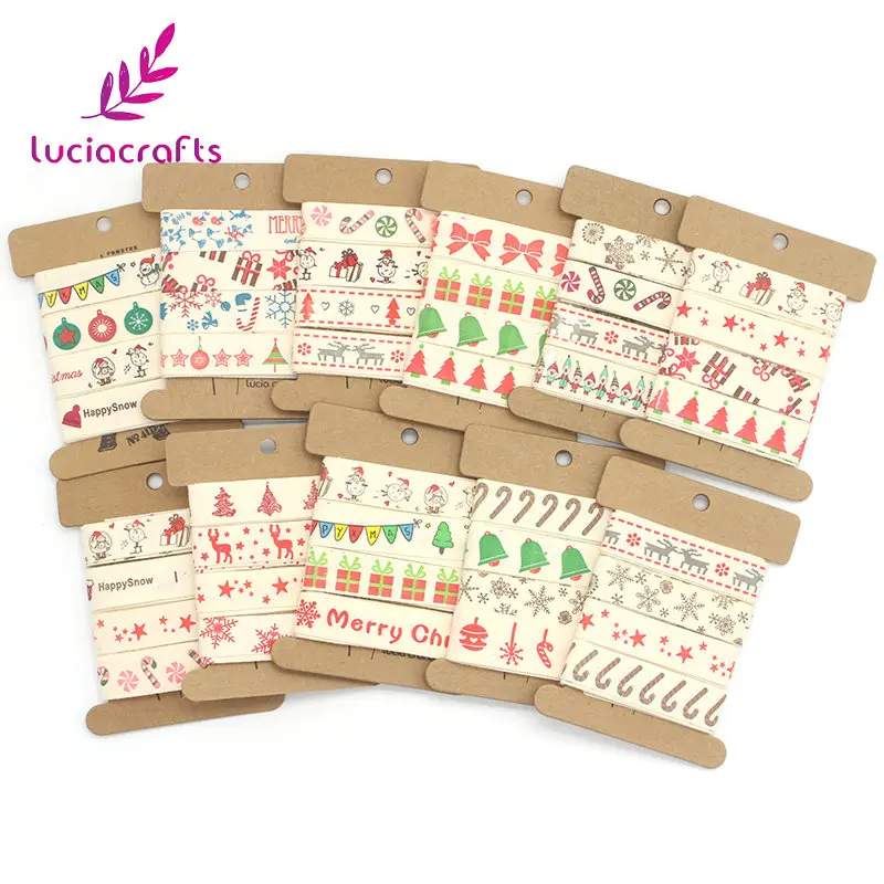 Lucia Crafts 5/8 ''15-16 мм Рождественская мультяшная печать хлопковые ленты подарочная упаковка «сделай сам» аксессуары ручной работы Q0405