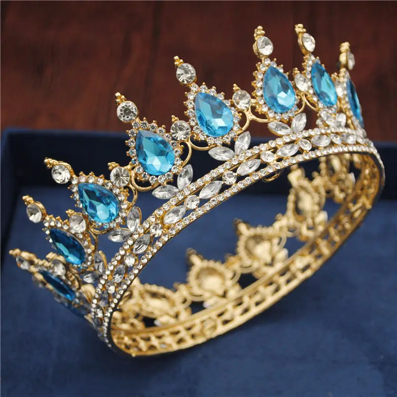 Gold Light Blue Хрустальные винтажные королевские розы диадемы и короны для свадебного торжества выпускного вечера свадебные украшения для волос ювелирные изделия для волос аксессуары - Окраска металла: Gold Light Blue