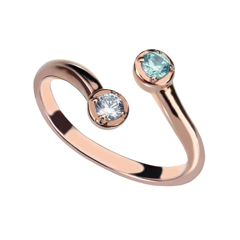 

AILIN Personalized Rose Gold Color Dual Birthstone Ring Mothers ring Stackable Two birthstones ring Couples jewelry