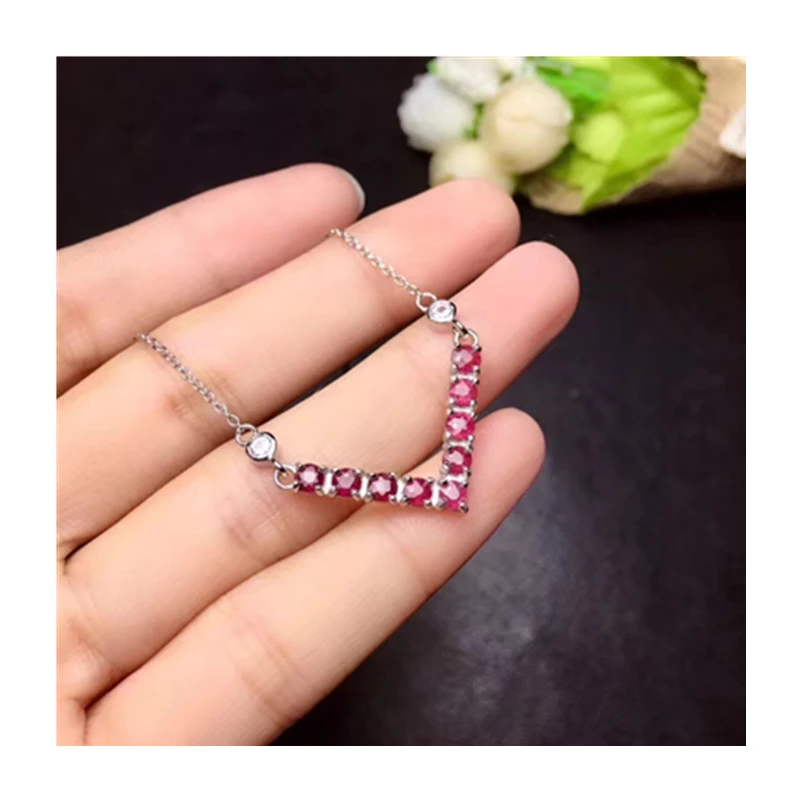 Натуральные рубиновые комплекты украшений для женщин элегантные Nacklace& Ring 925 стерлингового серебра женские для невесты оптовик#1037