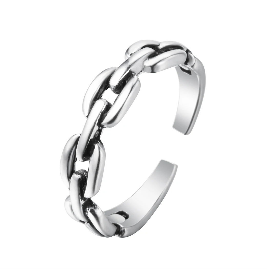 Cxwind Retro Cuban Link Band Ring Opening Simple Design Chain Rings Korea Style Jewelry Mens Hip Hopi Bijoux Femme | Украшения и