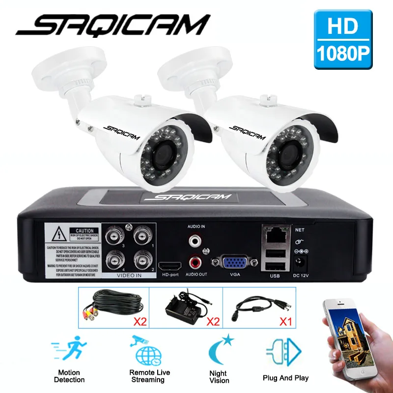 Saqicam 4ch HD 1080 P видеонаблюдения Системы 2 шт. 2.0mp ip66 Всепогодный день/ночь bullet Камера