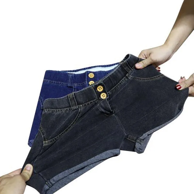 

LIBERJOG Women Denim Shorts Stretch Knitted Casual Fitness Vintage Femme Sexy Curling Short Jeans Female Plus Size Shorts Summer