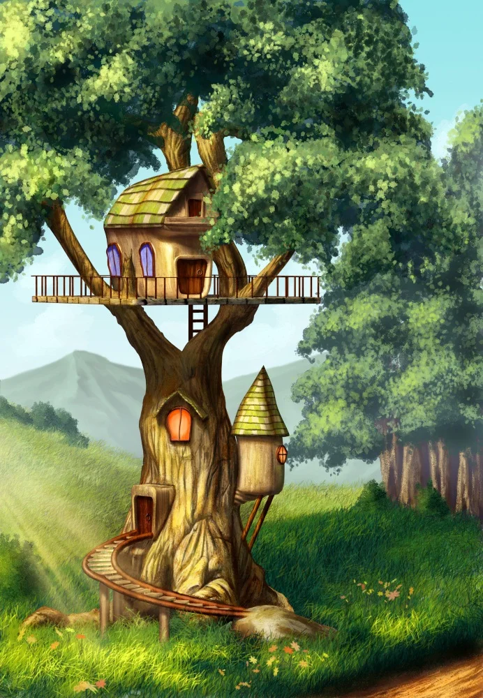 Laeacco Dreamlike ЛЕС ДЕРЕВЬЯ дом Детские пастбища фотографические фоны Индивидуальные