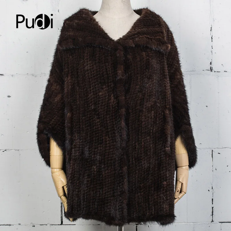 Pudi VT7025 новые женские зимние меховые жилеты из настоящей норки Куртки новое поступление норковая шаль пончо