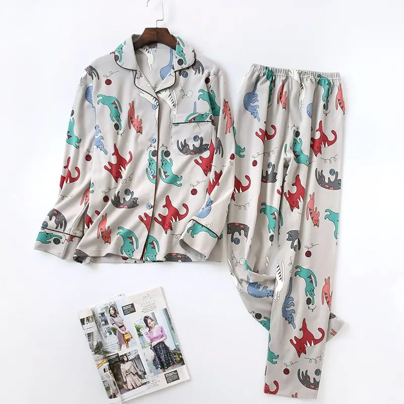 Женский пижамный комплект с длинным рукавом Повседневный хлопковый Пижамный