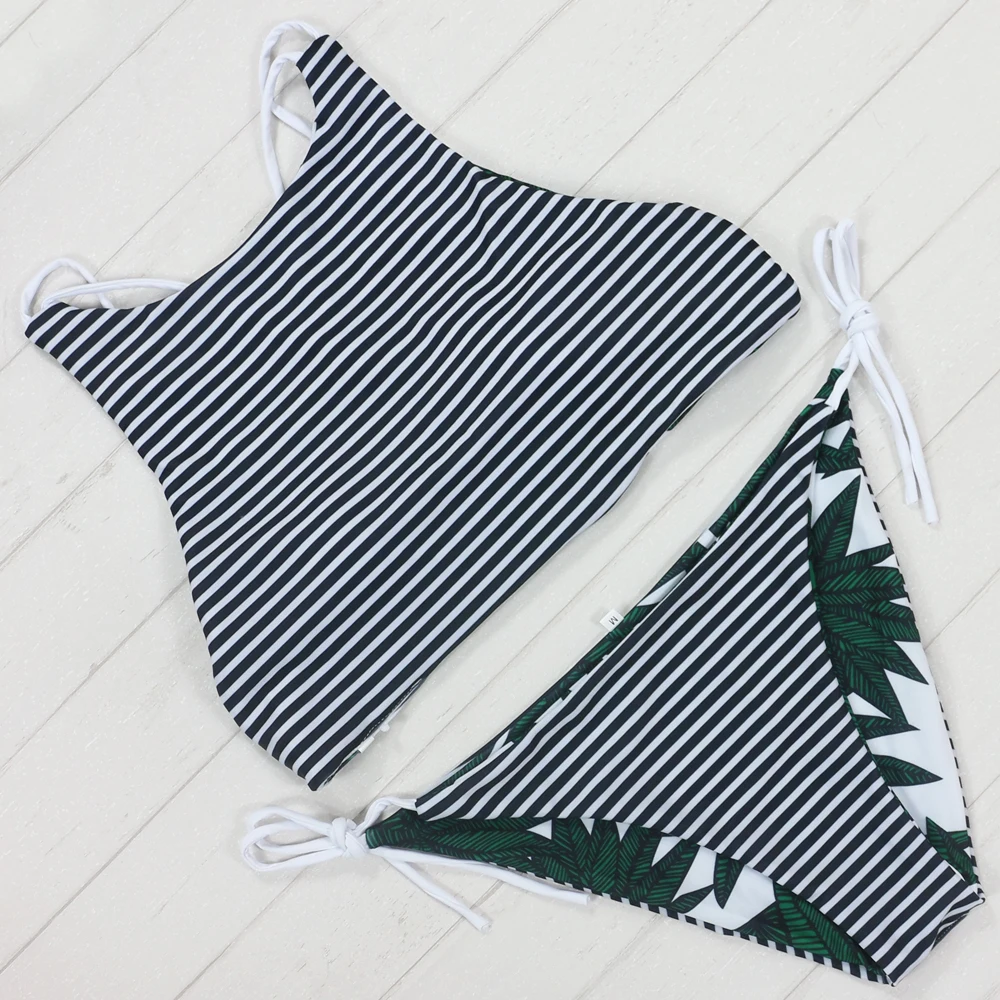 Новое поступление 2016 бикини с бамбуковыми листьями купальник высокой горловиной