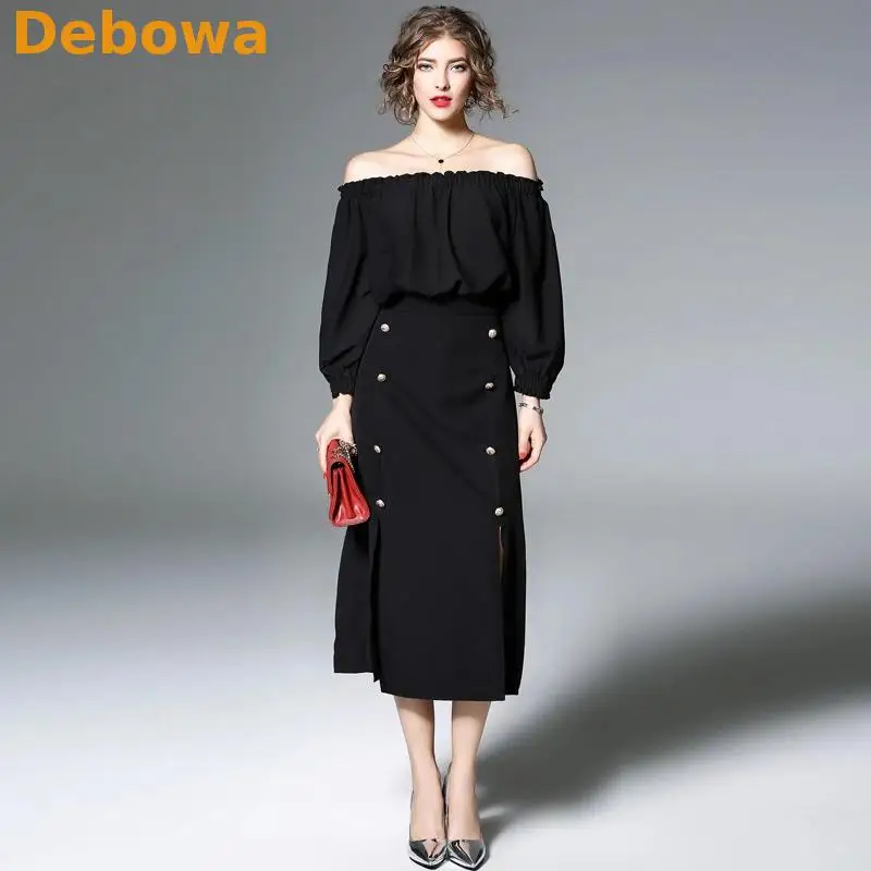 Debowa 2018 новые модные женские туфли платье длинное черное сексуальный разрез