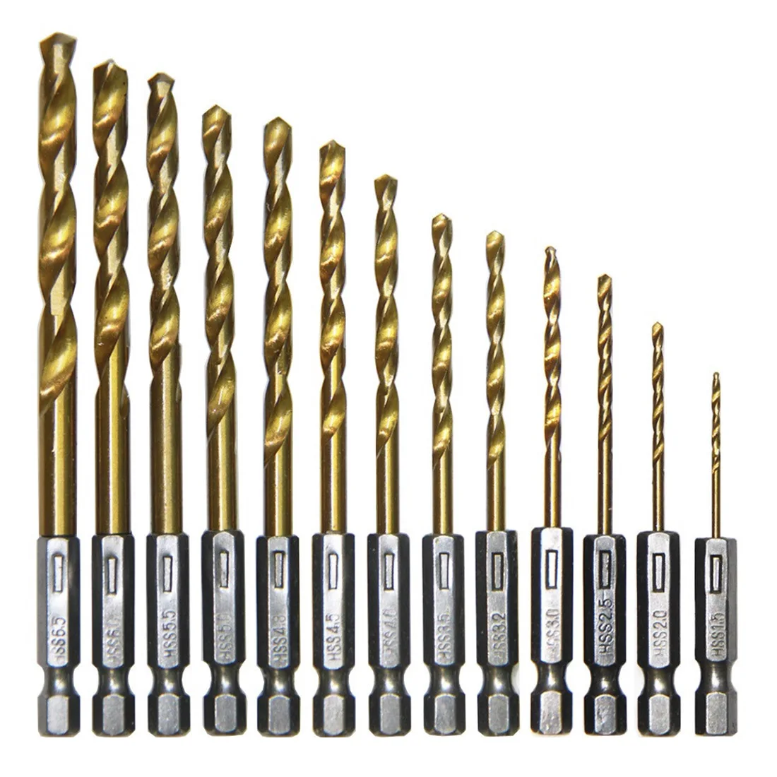 

Titanium Coated Drill Bit Set 13pcs/lot 1.5-6.5mm 1/4 Hex Shank Drill Bit hexagonal handle titanium twist drill bit