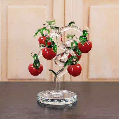 6 pcs cherries tree Стеклянная вишня с кристаллами дерево фигурки ремесла фэншуй орнамент домашний Декор рождественские новогодние подарки, сувениры Декор Орнамент - Цвет: 6 pcs cherries tree