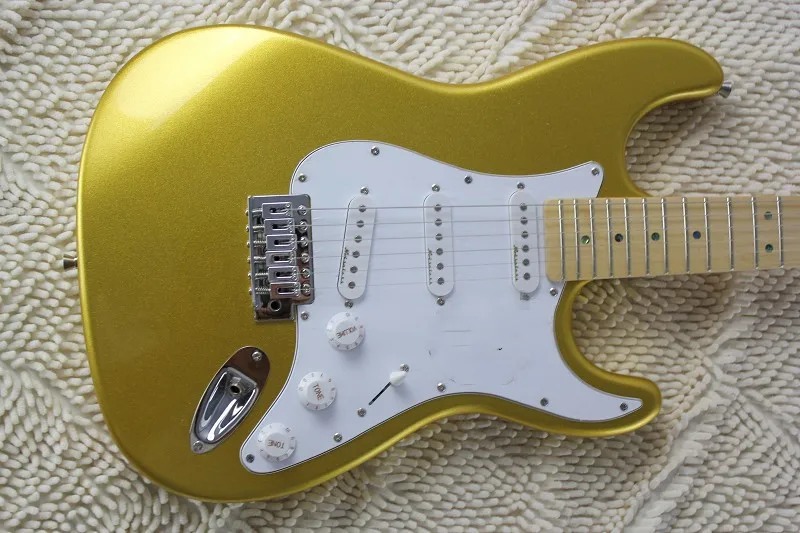 Золотая электрогитара кленовый гриф белый щит SSS пикап может быть настроен по