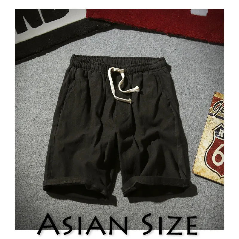 Black(Aisan-Size) Sinicism Store красочные хлопковые льняные летние шорты мужские пляжные шорты мужские s тренировочные штаны цвета хаки Шорты повседневные белые спортивные шорты 5XL - Цвет: Black(Aisan-Size)