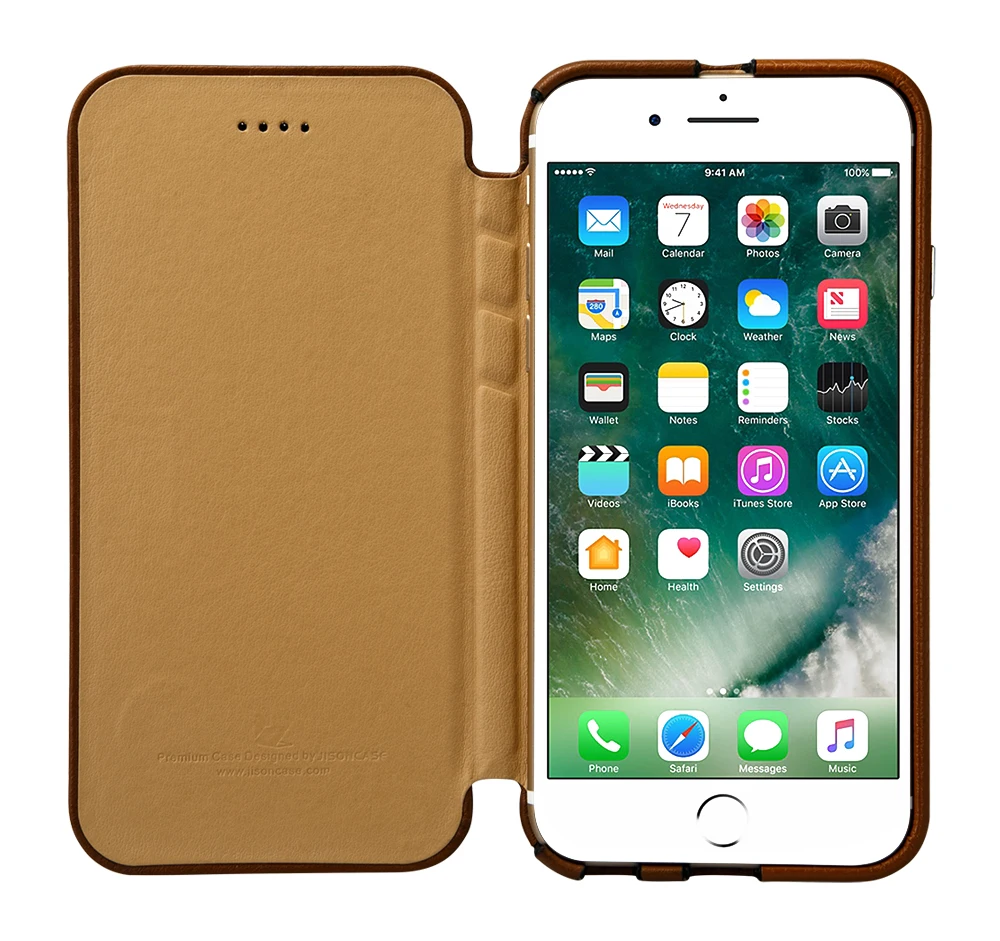 Jisoncase защитный чехол для iPhone 7 с откидной крышкой из натуральной кожи магнитный