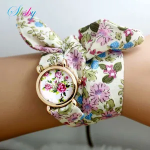 shsby  New design Ladies flower cloth wristwatch fashion women dress watches high quality fabric watch sweet girls watch gift