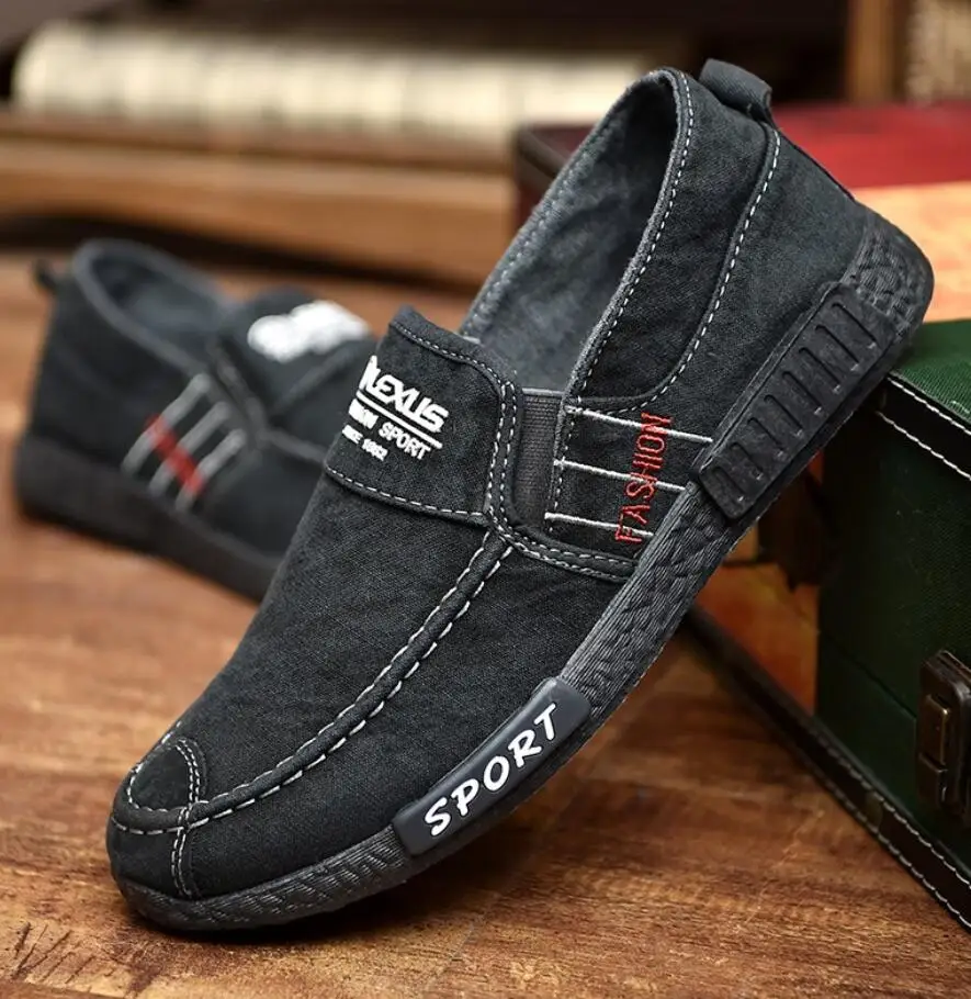 Мужская дышащая повседневная обувь; zapatillas hombre; Джинсовая парусиновая обувь; Модные слипоны на плоской подошве; лоферы; espadrilles; мужская обувь на мягкой подошве; sneakr - Цвет: Dark grey