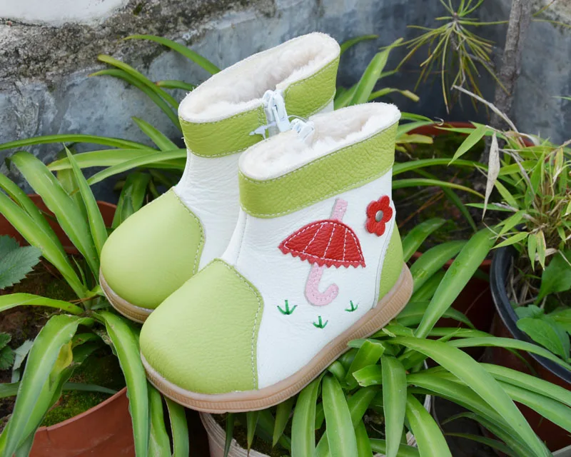 Ботинки для девочек из натуральной кожи с плюшевой подкладкой и зонтиком веселые