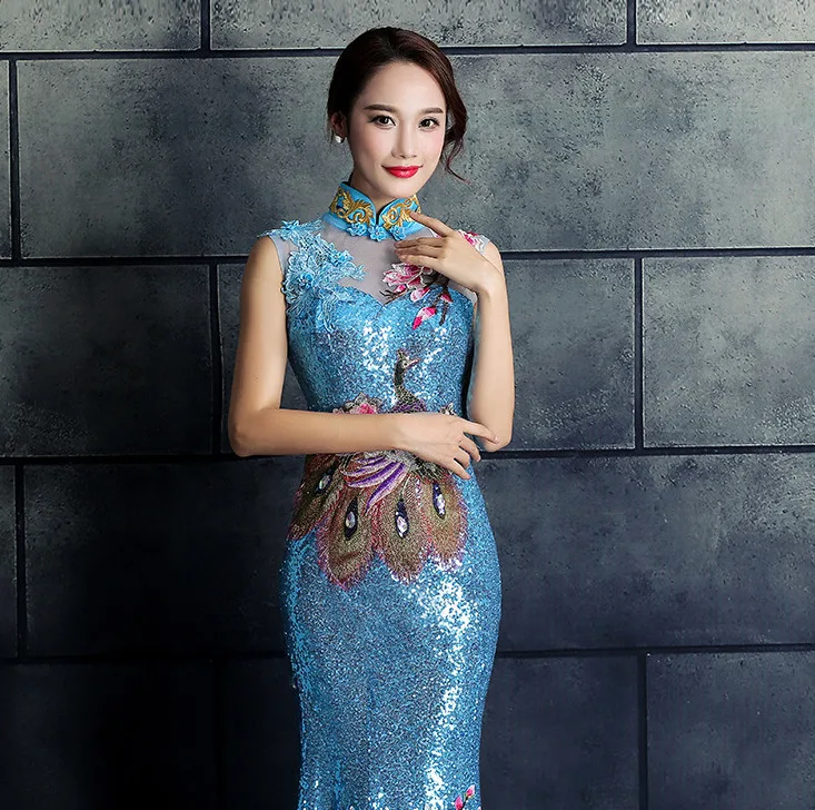 Red Chinese Wedding Dress Female Long Cheongsam Gold Slim Chinese Traditional Dress Women Qipao for Wedding Party embroidery