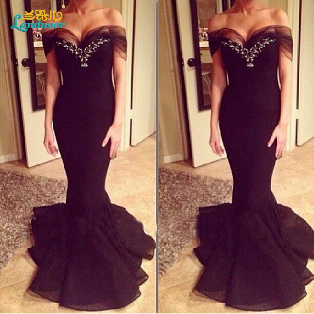 Черный пром платья 2017 русалка мода черная девушка шифон выпускного вечера dress sexy