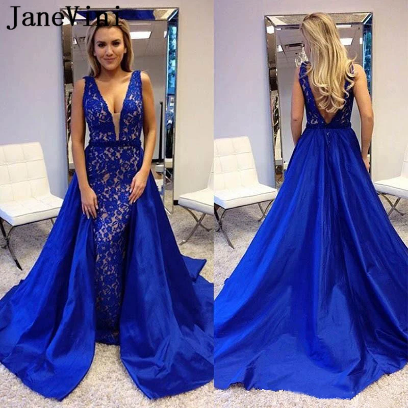 Женское длинное атласное платье Русалка JaneVini с отстегивающимся шлейфом и