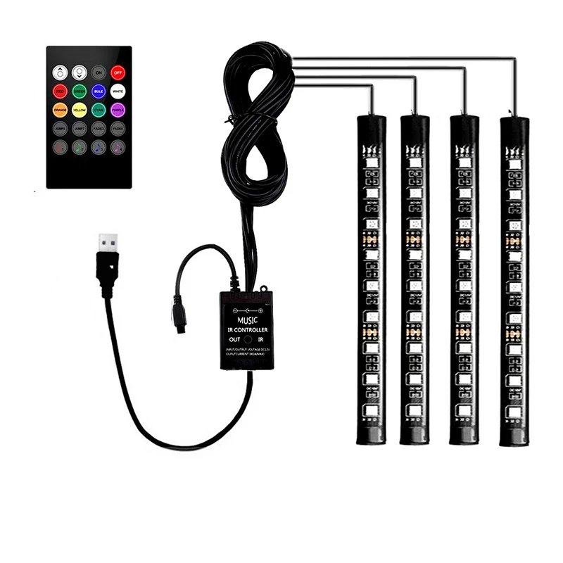 36LEDS 4 шт. Автомобильная RGB Светодиодная лента для салона света многоцветный музыка атмосфера звук активная функция светодиодный гибкая светодиодная лента с usb-портом - Цвет: 36LEDS