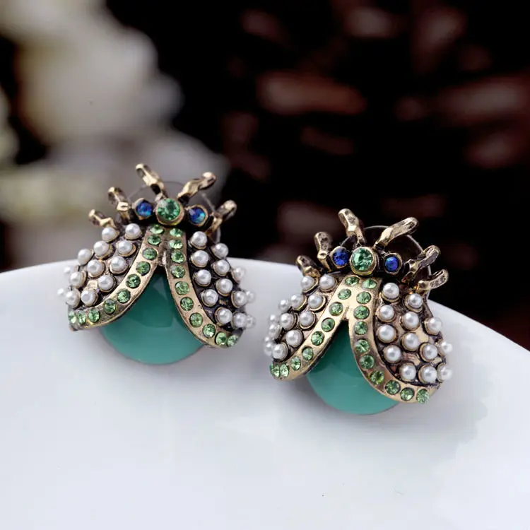 Серьги гвоздики золотого цвета с божьей коровкой|colorful stud earings|stud earringsearings with animals |