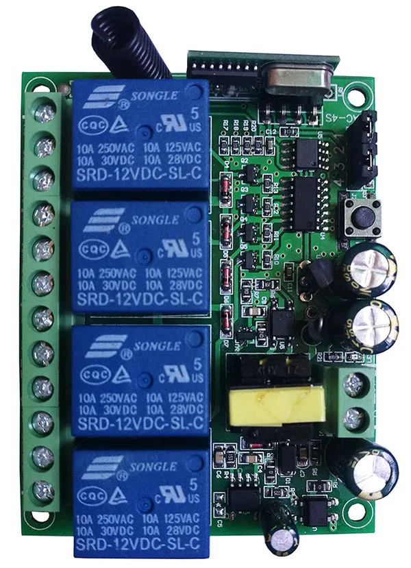 Черный AC110V 220V 230V 10A реле 4CH 4 CH Беспроводной RF пульт дистанционного управления светильник 10A релейный выход Модуль радиоприемника+ передатчик - Цвет: Черный