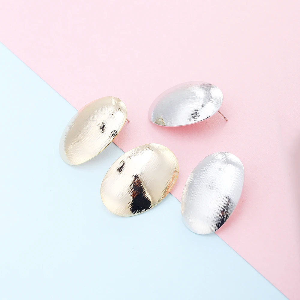 Женские серьги гвоздики овальной формы медные металлические простые