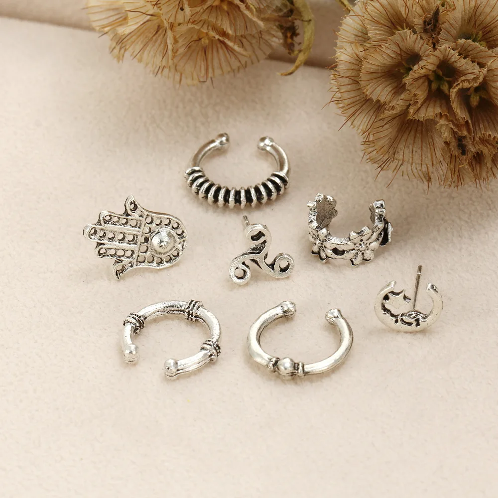 80 шт./лот античные серебряные серьги гвоздики в форме ладони женские Полые Фатима