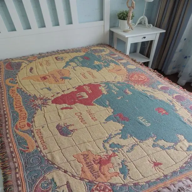 Фото Американская карта мира одеяло хлопок нить гостиная ковер коврики|american blanket|map