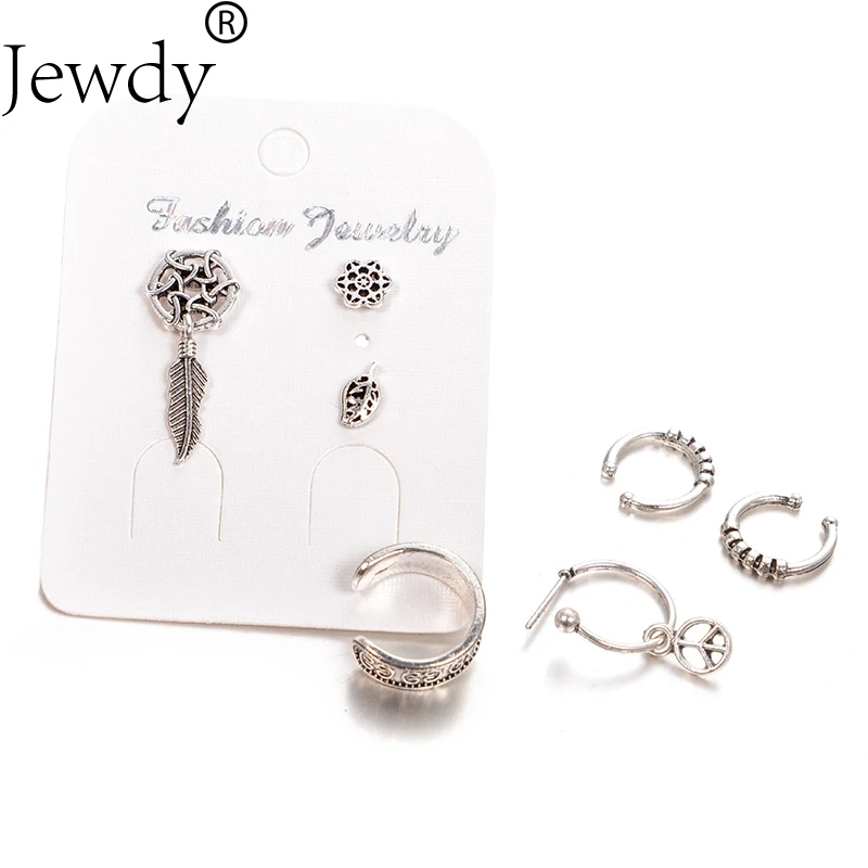 Jewdy Винтажные серьги в виде листьев Ловец снов для женщин стиле ретро 7 штук