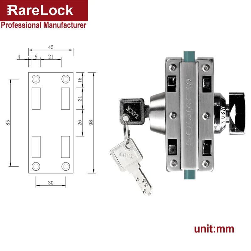 Rarelock раздвижные двери замок SUS304 для стеклянной офисной двери ванной комнаты балкона женское платье магазин домашней безопасности Оборудование DIY MMS487 ii