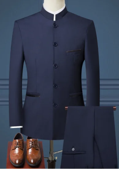navy blue Черный деловой костюм, мужской блейзер, пиджак и брюки, модные деловые мужские костюмы, Размер 4XL, свадебные костюмы для мужчин - Цвет: navy blue