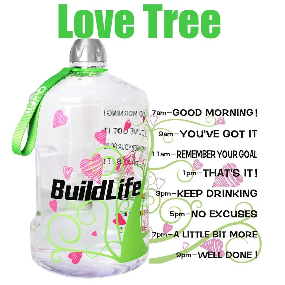 Love Tree QuiFit 3.78L 2.2L 1.3L Прозрачный большой галлон бутылки для питьевой воды пластик большой емкости для тренажерного зала фитнес-туризма BPA бесплатные виды спорта - Цвет: Love Tree