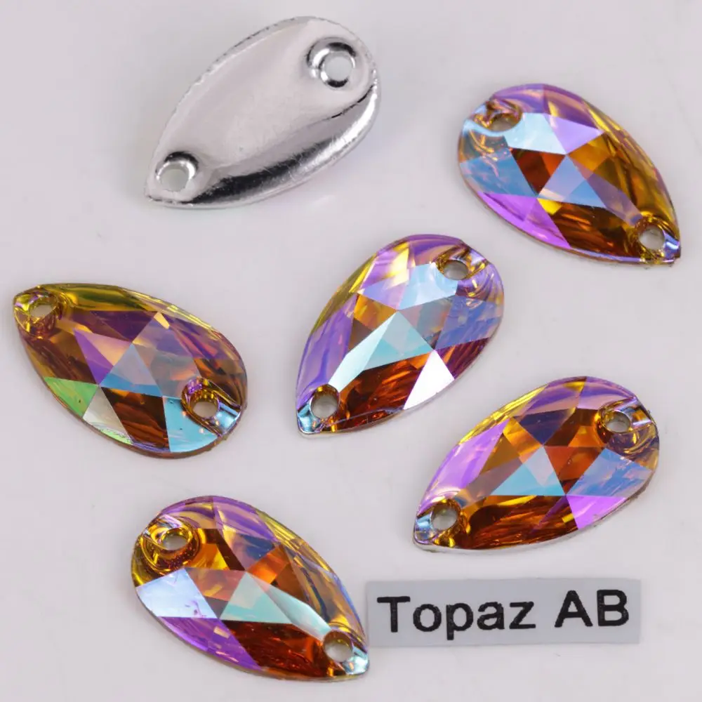 Topaz AB 100 шт./лот, 7*12 мм, 10*14 мм, 10*18 мм, 17*28 мм цвета AB плоская задняя Смола каплевидные пришивные камни - Цвет: Topaz AB
