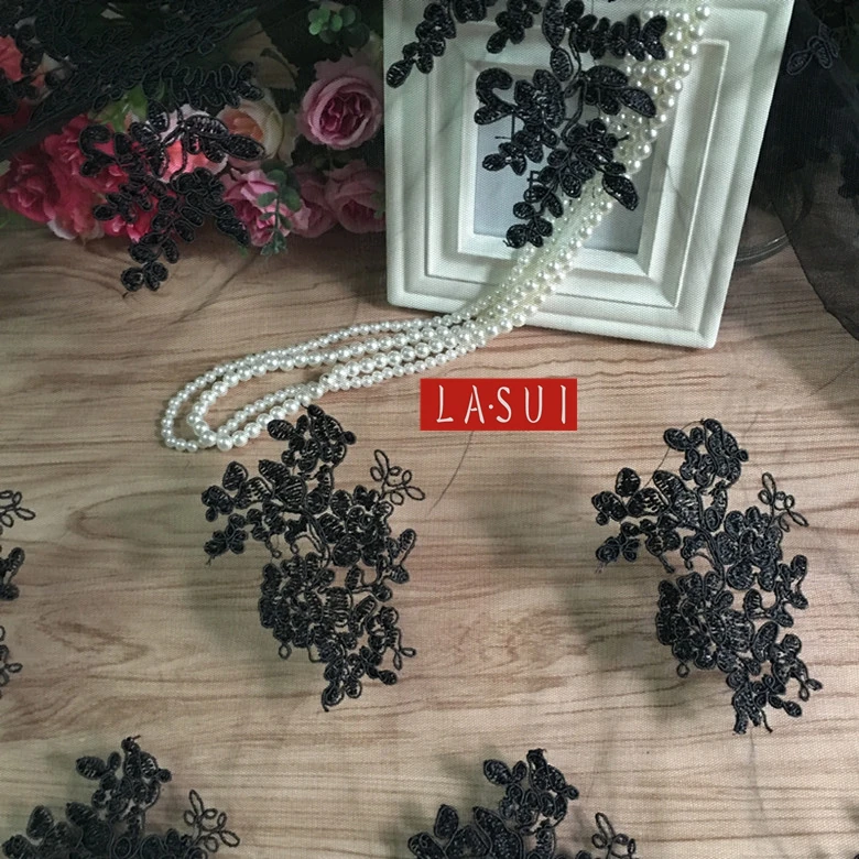 LASUI Black car lace fabric full bouquet flower 1.35-1.40m mesh yarn nice embroidery wedding dress entice | Дом и сад