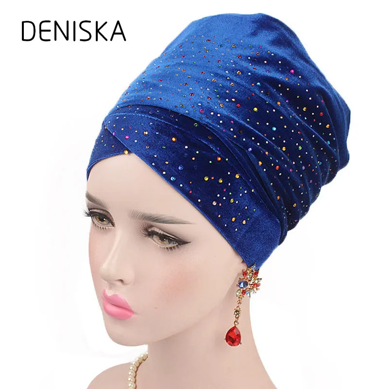 Дениска Для женщин Роскошные Diamante очень длинные бархатные Тюрбан Глава