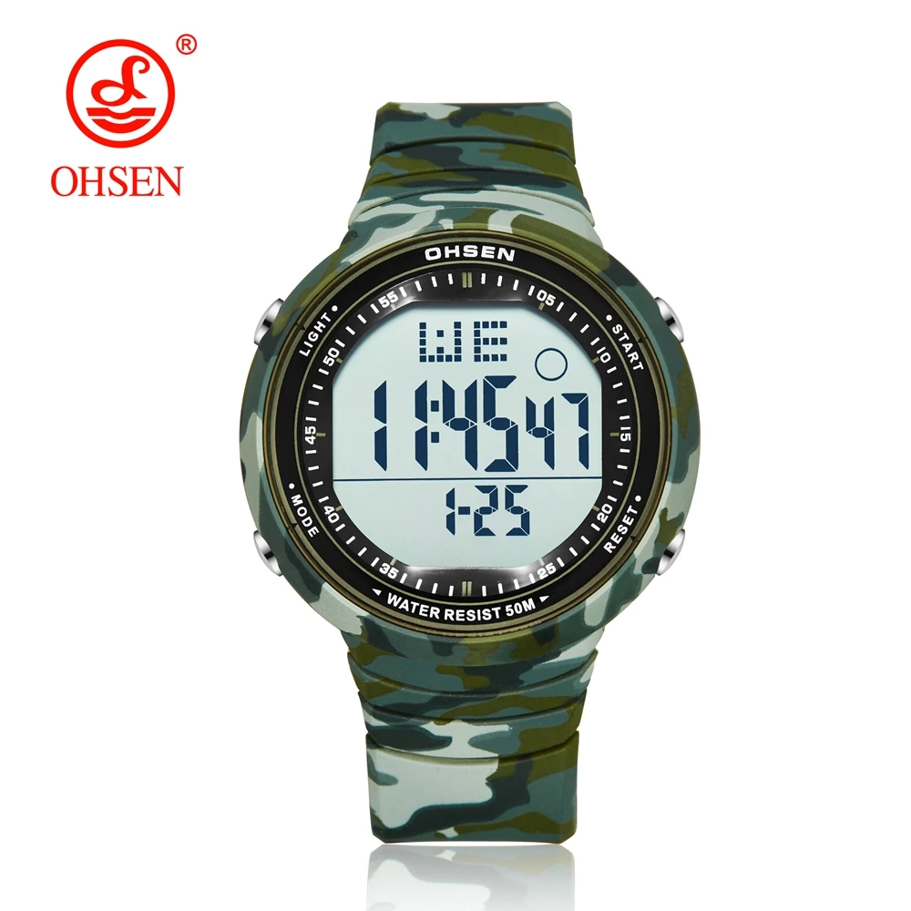 OHSEN цифровые ЖК-спортивные наручные часы мужские Relogio Masculino 50 м Водонепроницаемый Будильник Дата Резина модные белые спортивные часы для улицы подарок