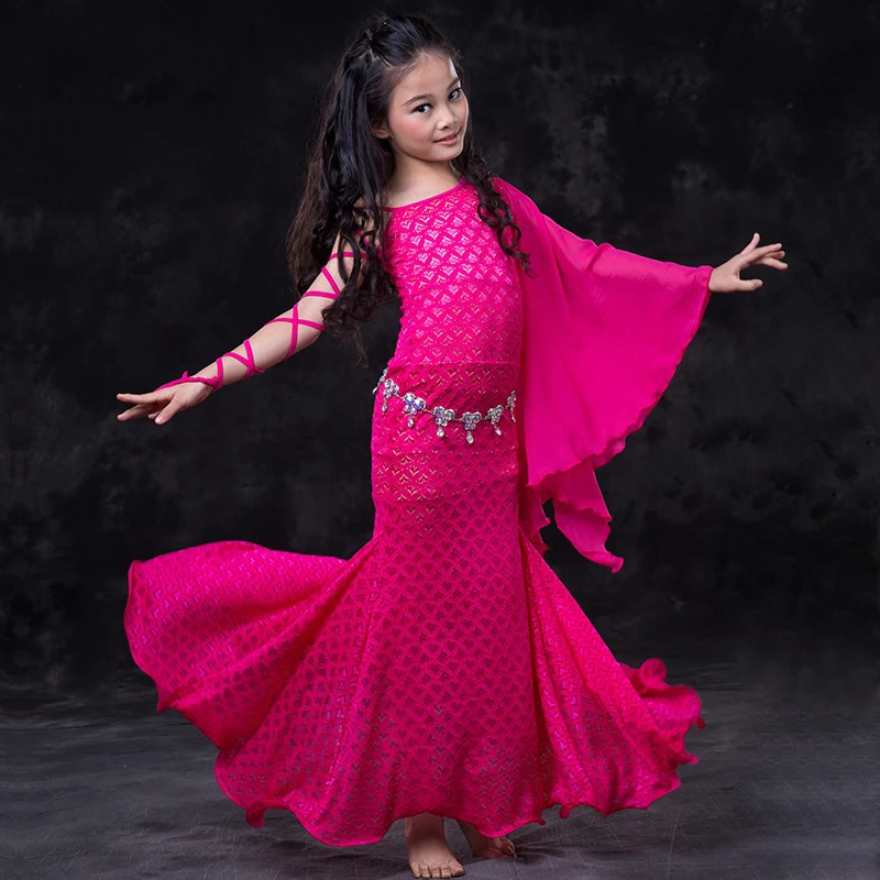 Новые девушки живота платье для танцев кружевное шифоновое ткани дети